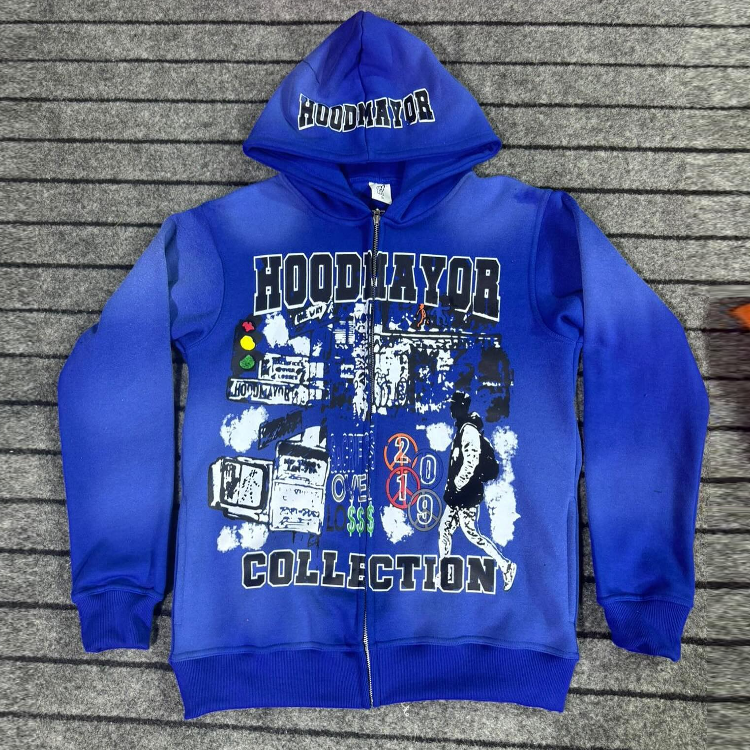 Streetwear zip-up graphic hoodie