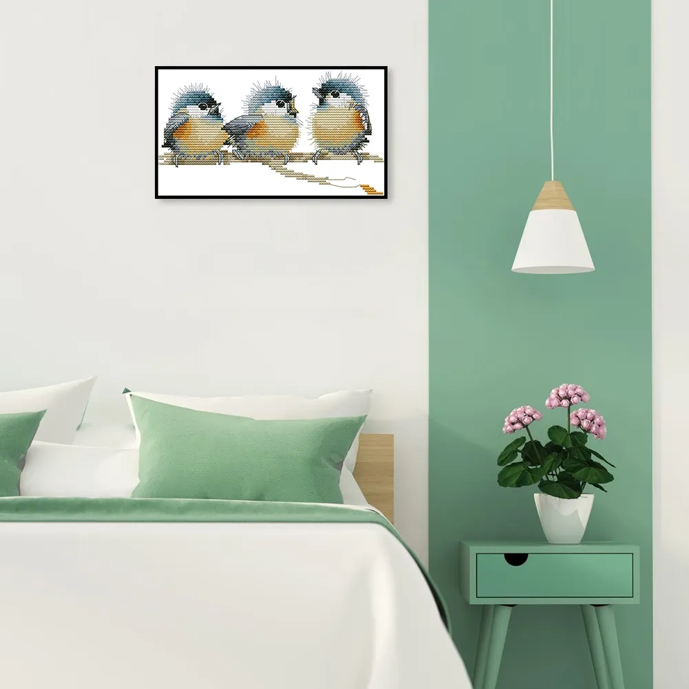 3 Birds-14CT Full Stamped Cross Stitch Kits (Canvas|25*14CM)