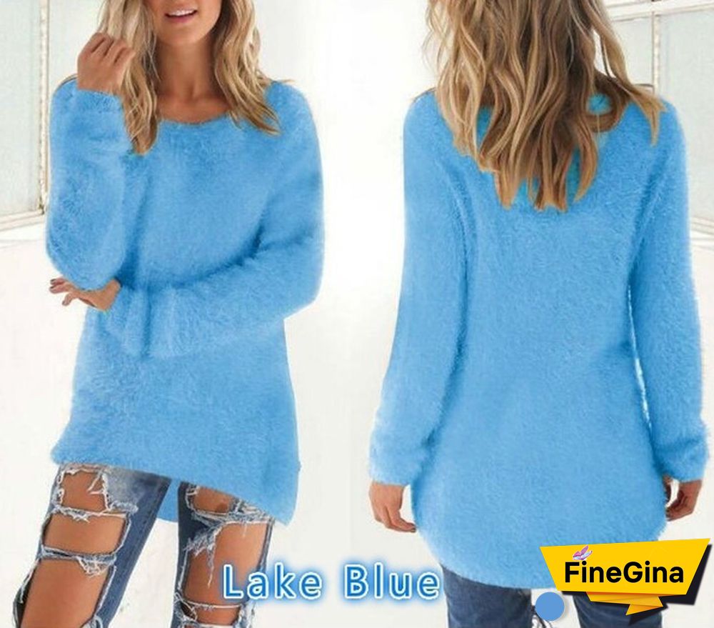 New Autumn and Winter Solid Color Warm Pullover Tops Women Long Sleeve Knitted Sweaters Plus Size