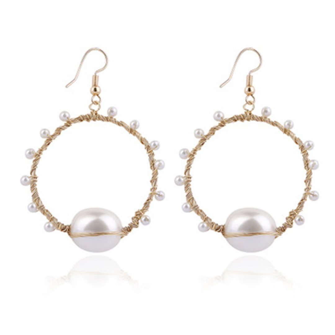 Handmade Copper Wire Woven Shell Pearl Earrings Jewelry- Fabulory