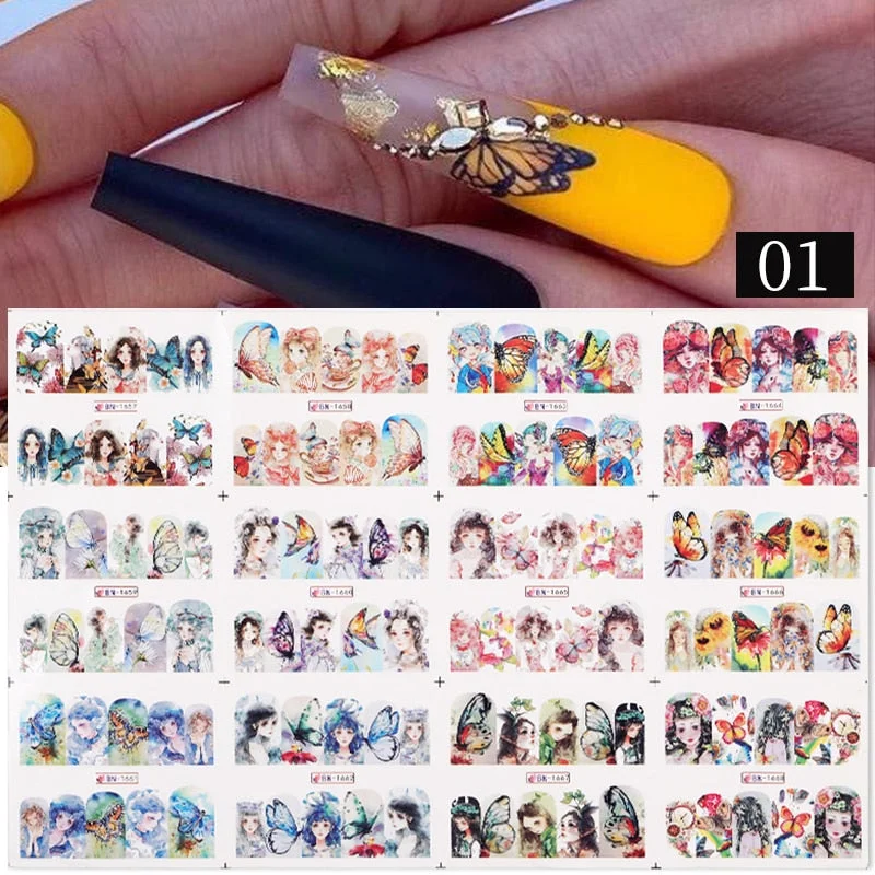 12pcs Valentines Love Letter Water Decals Flower Sliders Nail Stickers for Manicure Nail Art Decoration Transfer Water Sticker-Nail Inspo