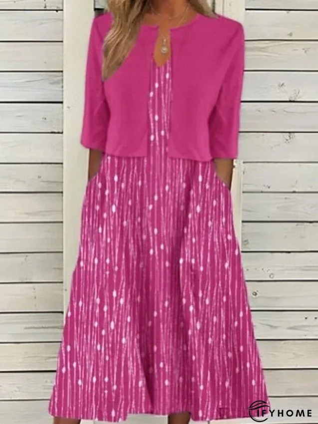 Women's Dress - Two Piece Dress Set Casual Dress Tank Dress Outdoor Daily Fashion Modern Pocket Print Midi Dress V Neck Half Sleeve Graphic Regular Fit Pink Blue Gray Summer Spring S M L XL XXL | IFYHOME