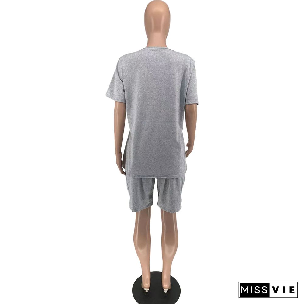 Letter Short Sleeve T Shirts and Shorts 2 Piece Outfits
