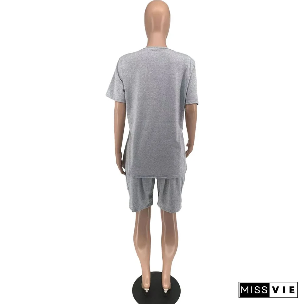 Letter Short Sleeve T Shirts and Shorts 2 Piece Outfits