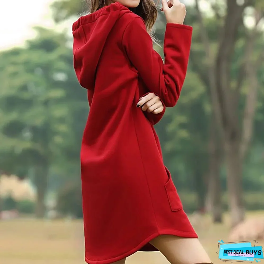 Casual Loose Solid Women Hoodies Long Style Sweatshirt Casual Pocket Oversized Hoodie kpop Hoody Dress Pullover