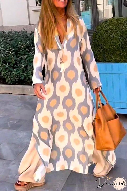 Meridress V Neck Side Split Printed Maxi Holiday Dress