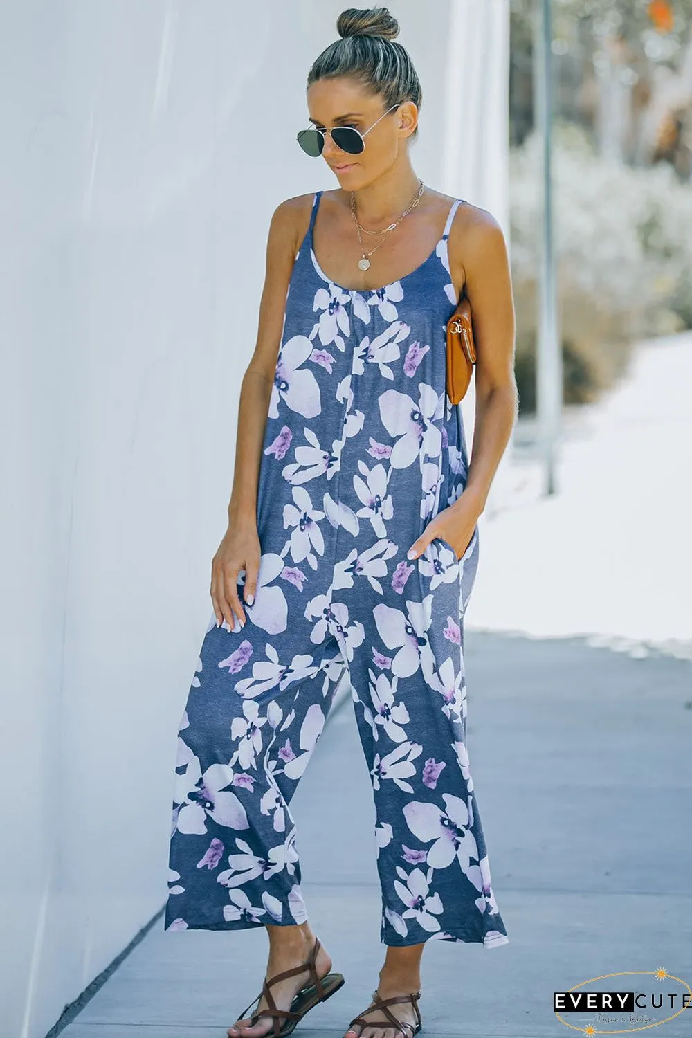 Print Spaghetti Strap Wide Leg Jumpsuit