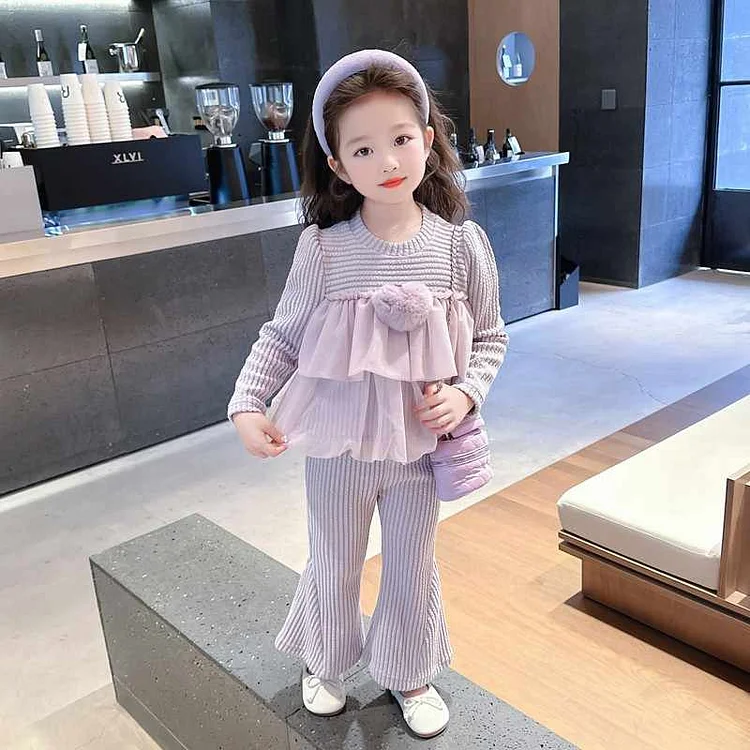 個性 ラウンドネック 可愛い トップス+パンツ 女の子 2点セットアップ