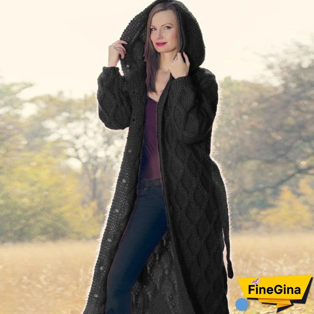 Pure Color Button Long Knitting Outerwear