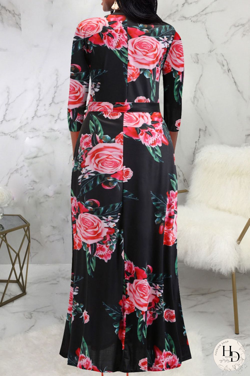Black Red Casual Print Bandage Hollowed Out Patchwork O Neck Straight Dresses