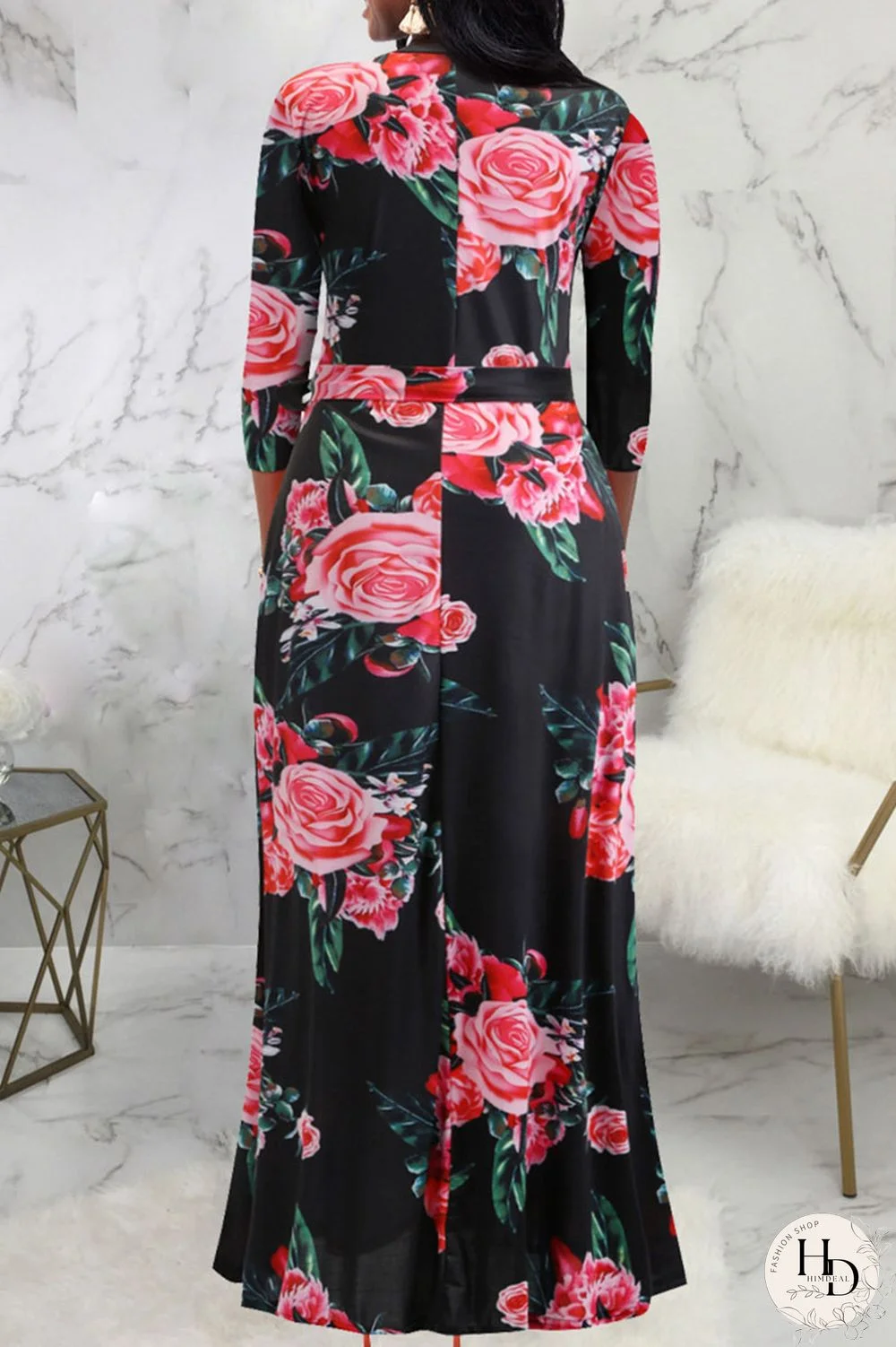 Black Red Casual Print Bandage Hollowed Out Patchwork O Neck Straight Dresses