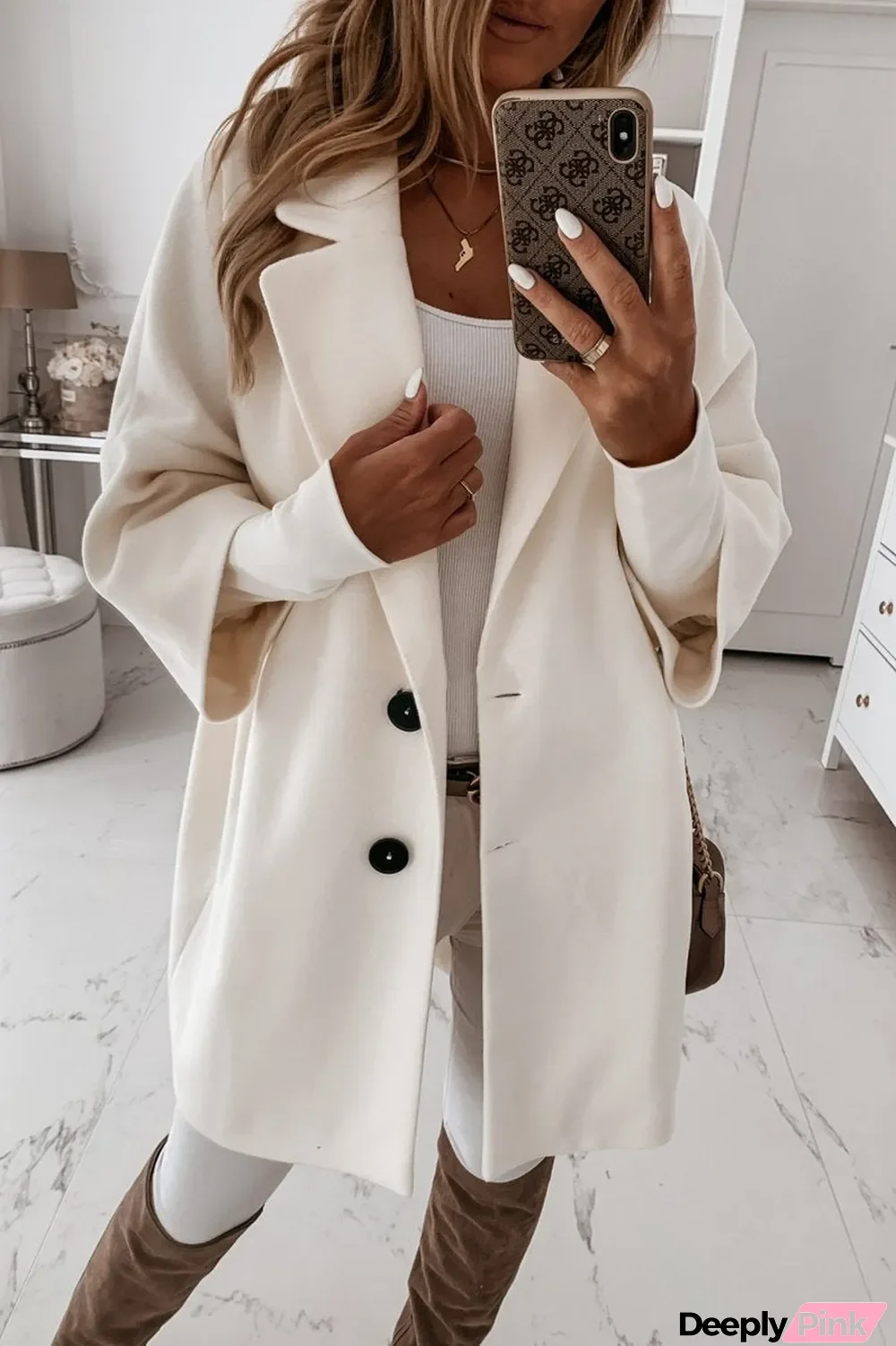 Solid Wide Lapel Woolen Coat