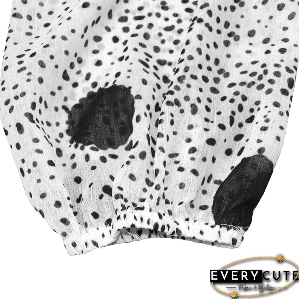 White V Neck Ruffle Hem Long Sleeve Romper