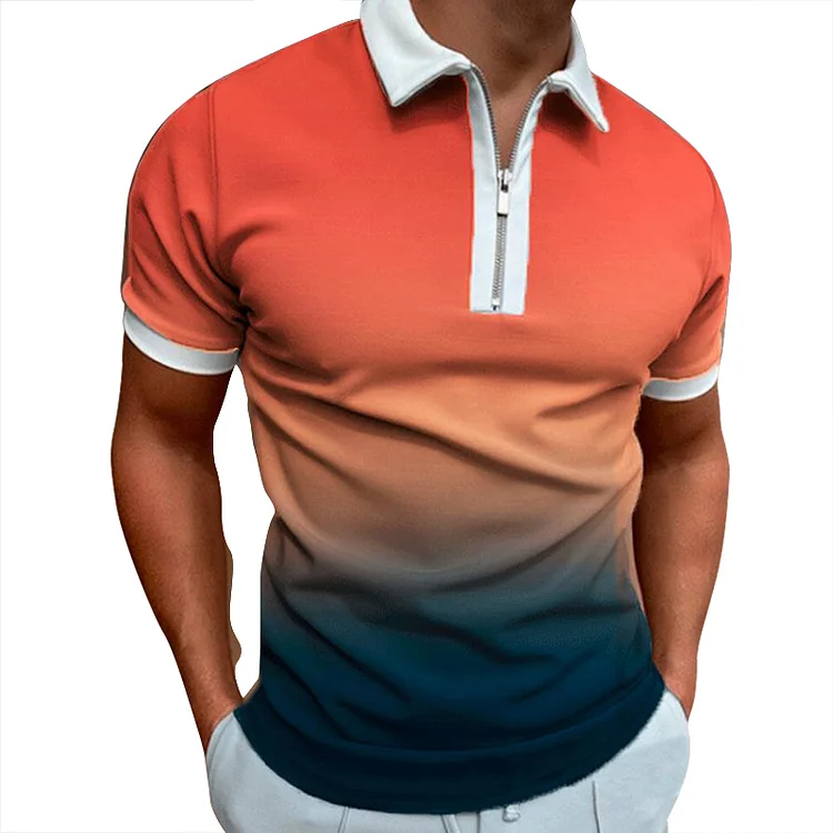 Summer Gradient Men's Casual Short Sleeved Polo Shirts at Hiphopee