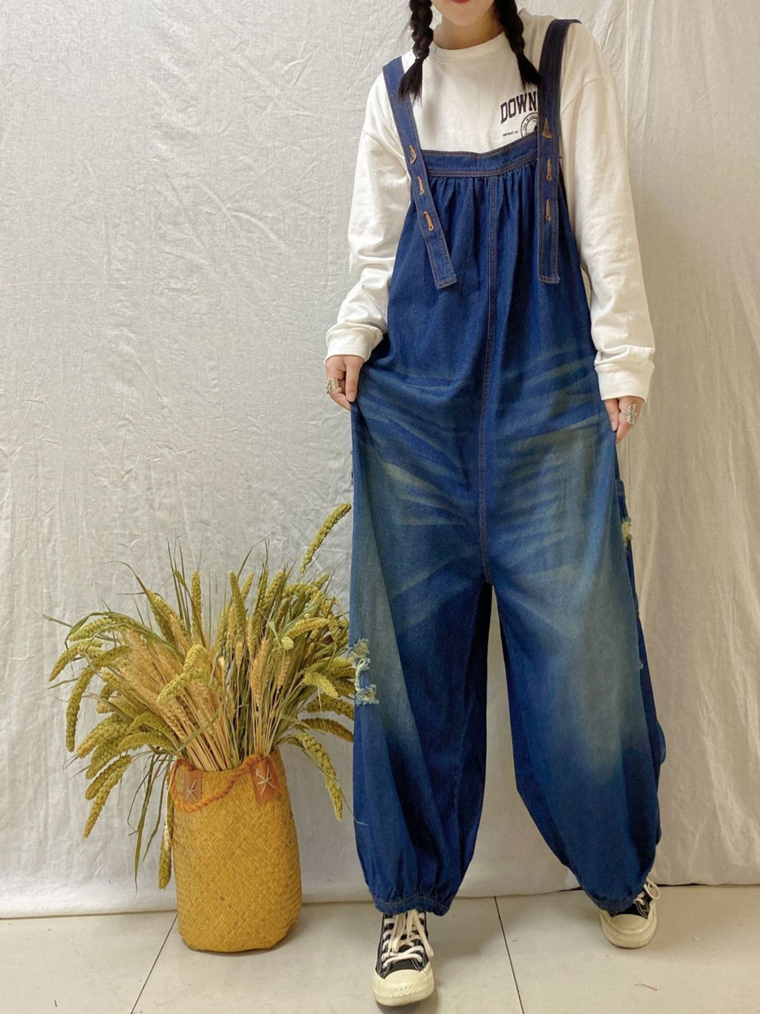 Women's Loose Hole Sleeveless Casual Retro Wide-leg Workwear Denim Overalls Jumpsuit