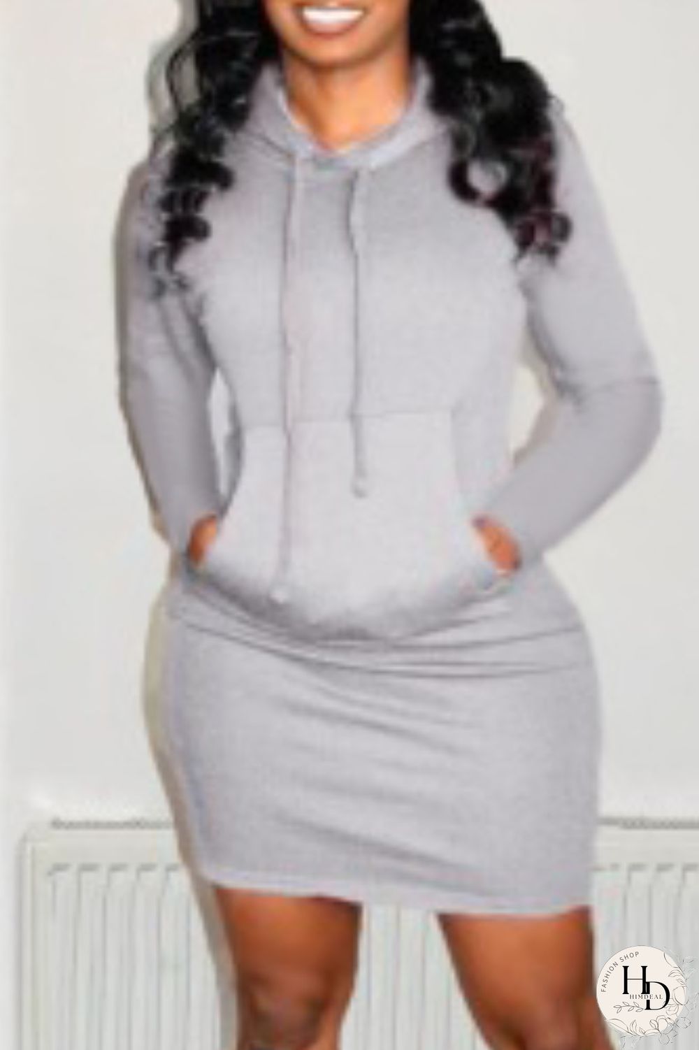 Black Fashion Casual Solid Patchwork Hooded Collar Long Sleeve Dresses