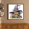Witch Broom Hut Full 14CT DIY Stamped Needlework Embroidery Kit 15.75x15.75inch Embroidery Needlepoint Starter Kits Cross Stitch Art and Crafts Kits for Beginners Adults Home Decor