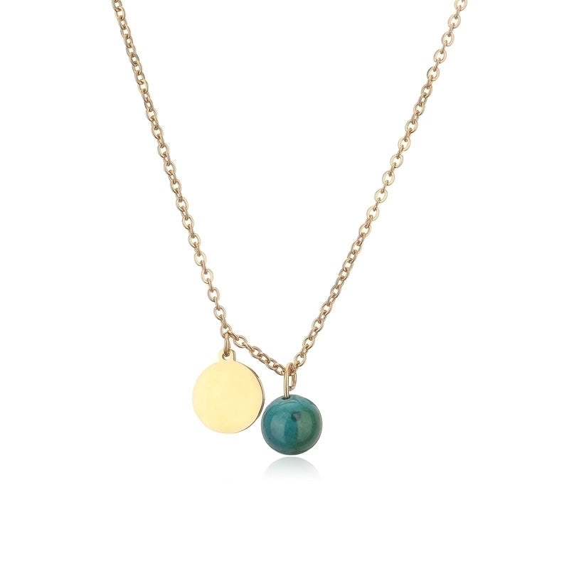 Punk Minimalist Round Natural Stone Pendant Necklace In Bulk