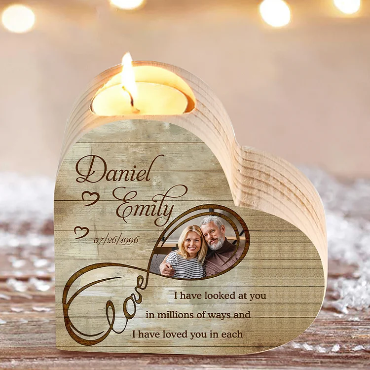 Personalized Infinity Love Couple Heart Candle Holder Engrave Photo Candlesticks Valentines Gift