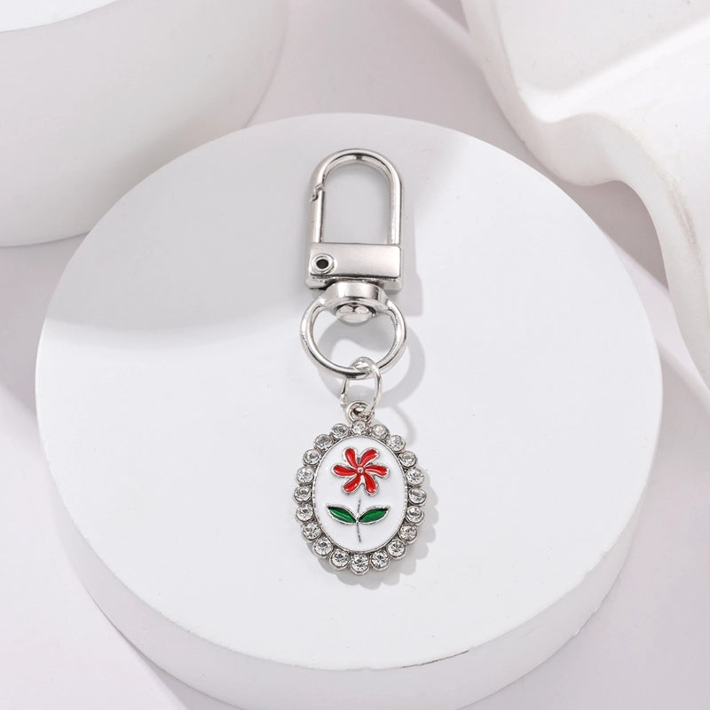 IG Style Elegant Sweet Flower Alloy Enamel Inlay Rhinestones Bag Pendant Keychain