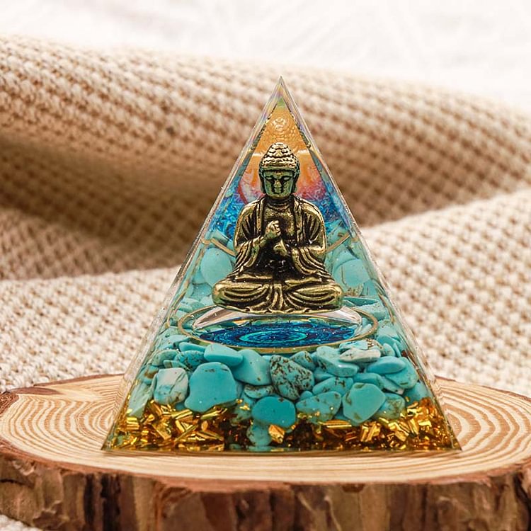 Buddha With Natural Turquoise Balance Orgone Pyramid