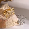 Starfish Rhinestone Golden Silver Open Ring