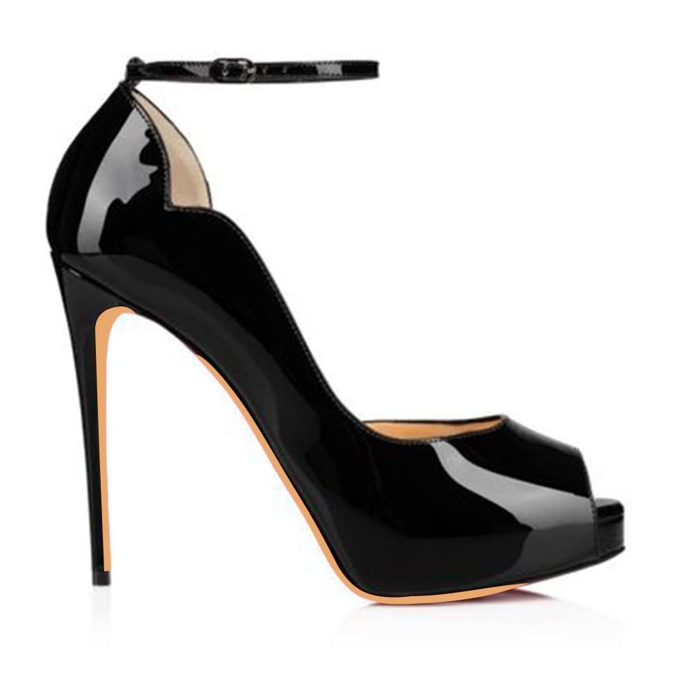 120mm Strap Platform Stilettos Pumps Patent Summer Sandals Apricot Bottom-MERUMOTE
