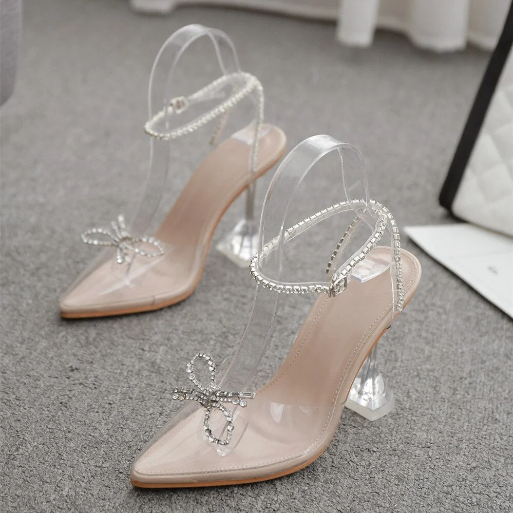 Bling crystal Women Sandals Fashion Transparent PVC rhinestones Bowknot High heels Comfortable Cup heeled Gladiator sandals Shoe