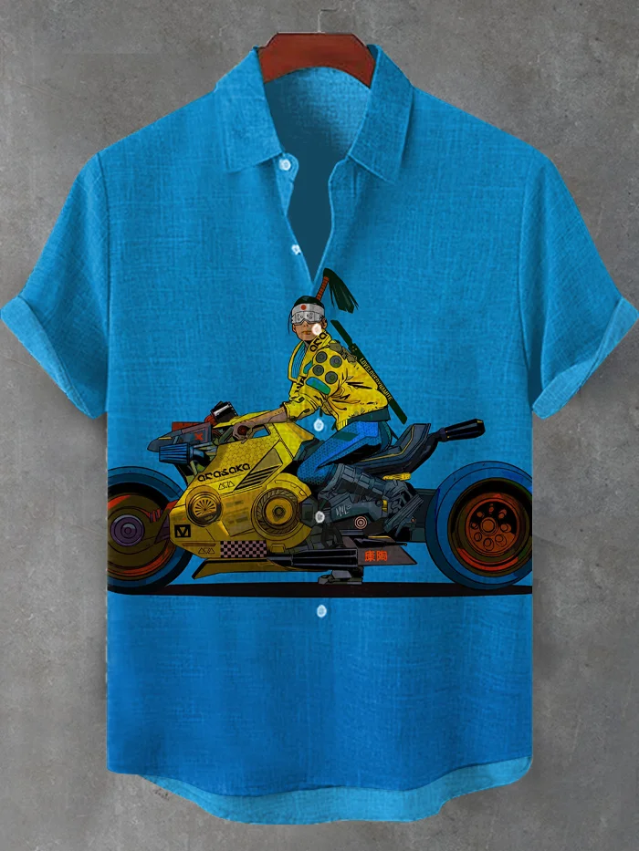 Men's Mecha Art Japanese Samurai Print Casual Shirt