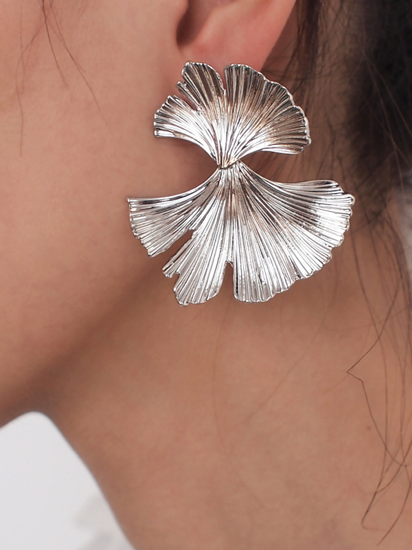 Solid Color Leaves Shape Geometric Drop Earrings SILVER-One_size