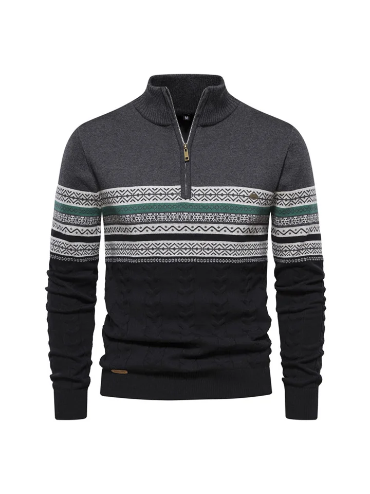 Autumn and Winter Casual Trend Stand-up Collar Men's Long-sleeved Sweater Half-zipper Knit Peplum Men's Knit Sweater-Cosfine