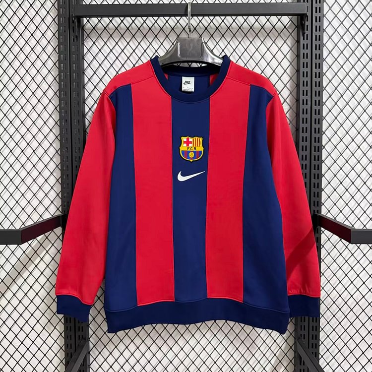 2026-27 Barcelona Red and Blue Color Block Long-Sleeved Thick Casual Sweatshirt