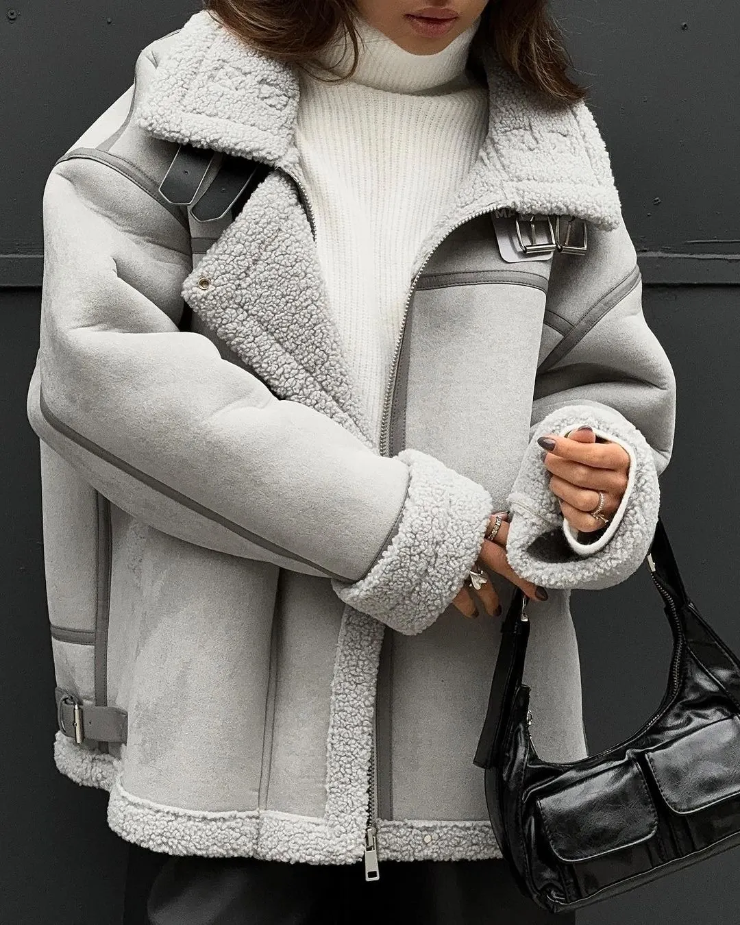 Nigikala Nigikala Lamb Wool Coat 2025 New Design Sense Spliced Street Locomotive Cotton Suit
