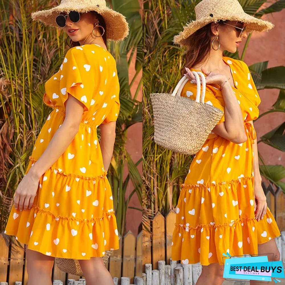 Women's Chiffon V-Neck Lace Up Dress Casual