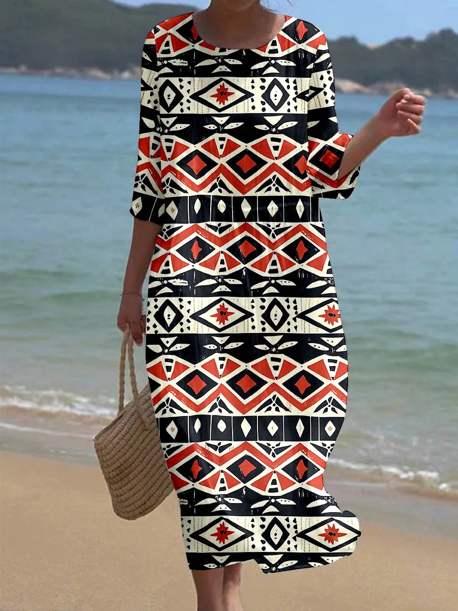 Women's Midcentury Hawaiian Patterns Print Pocket Dress