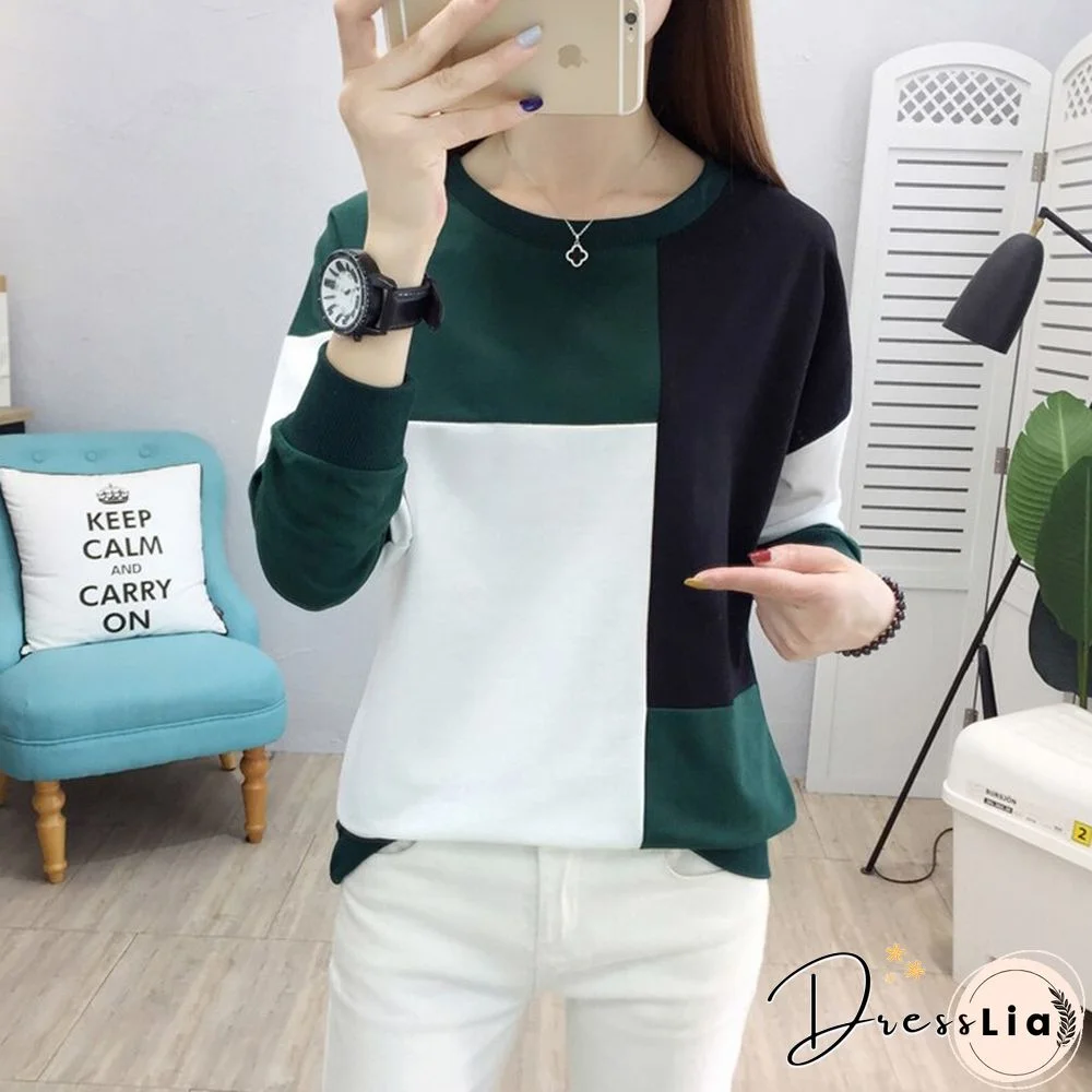 Christmas Gift tee shirt femme plus size women t-shirt autumn winter patchwork o-neck camisetas verano mujer long sleeve t shirt vintage