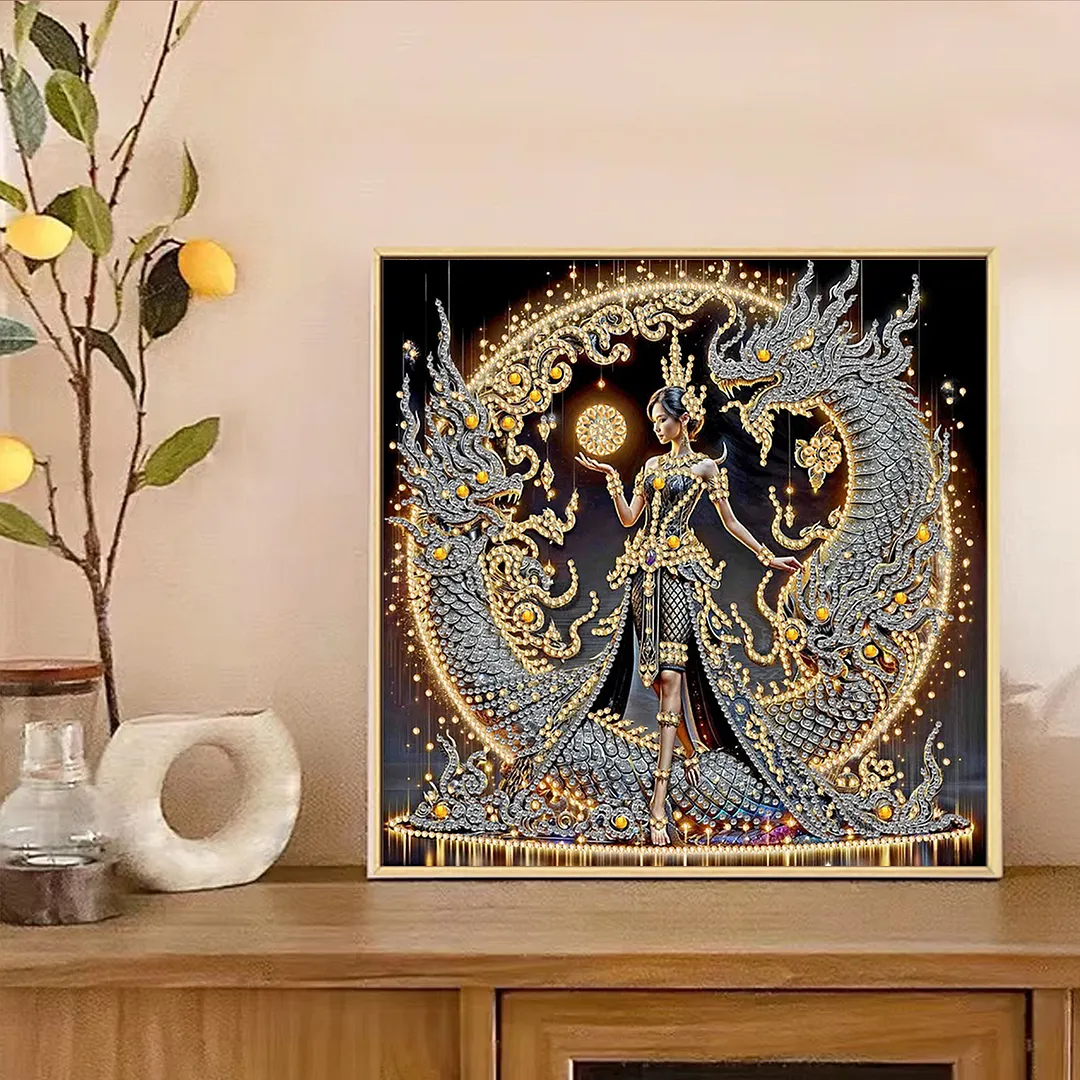 Dragon Beauty - Diamond Painting - Partial Special Shaped Drill(Canvas|30*30cm)