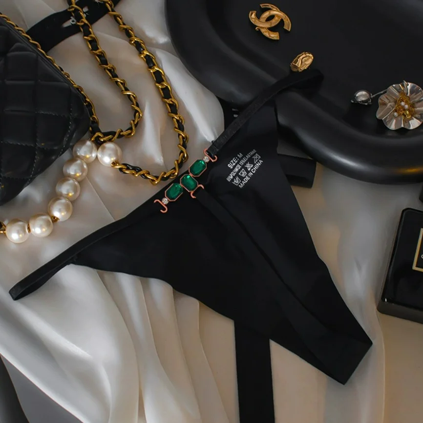 Athvotar Athvotar Ice Silk Scarless Lady Thong Diamond With Female Thong Trousers T-Pants Large Thong Trousers