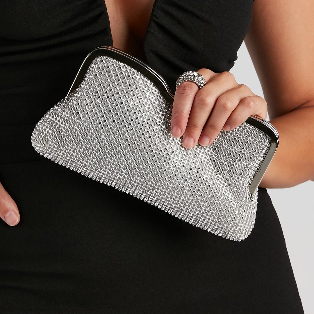 Put A Ring On It Mesh Evening Prom Silver Clutch Bag-VESSFUL