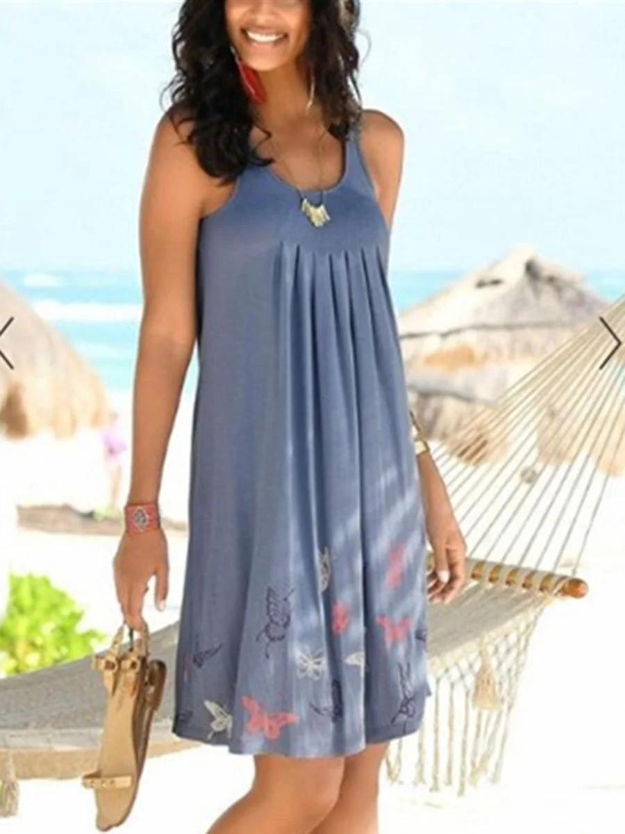 Casual Style Sleeveless Floral Dress