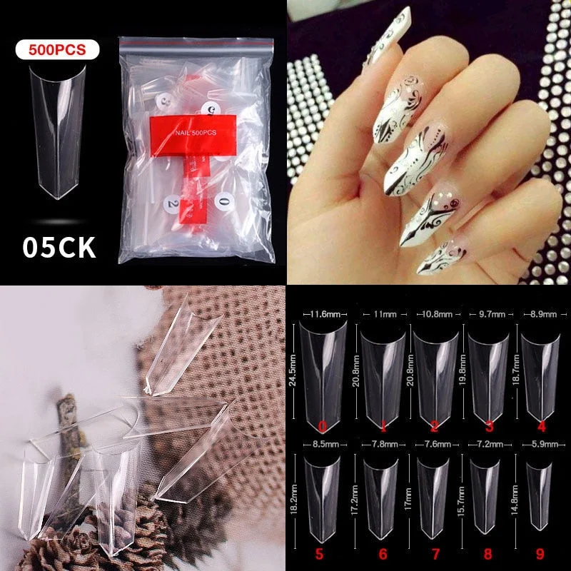 500Pcs False Nail Extension French Natural Transparent Stiletto Coffin False Nails Tips Long Acrylic UV Gel Nail Polish Manicure-Nail Inspo