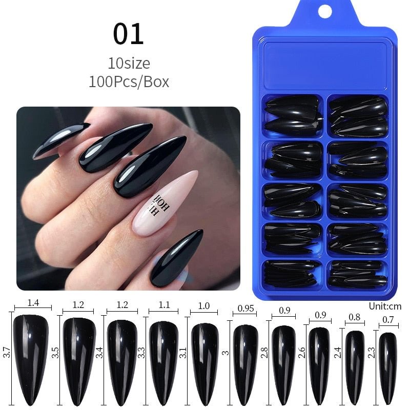 100Pcs Black White False Nail Tips Full Cover Acrylic Almond Coffin Candy Colorful Fake Nails Tip Manicure Extension Nail Tool