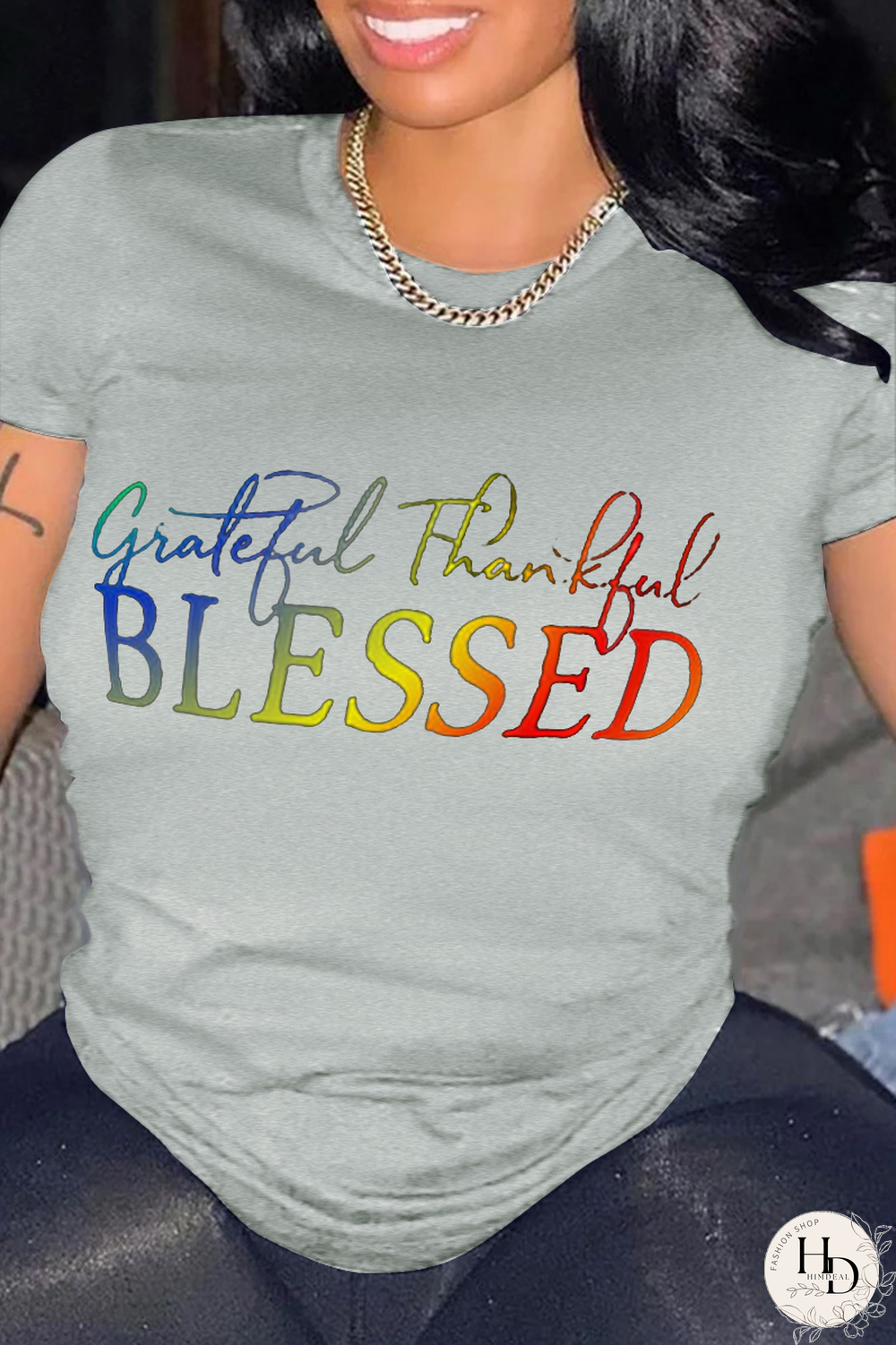 Grey Fashion Casual Letter Print Basic O Neck T-Shirts