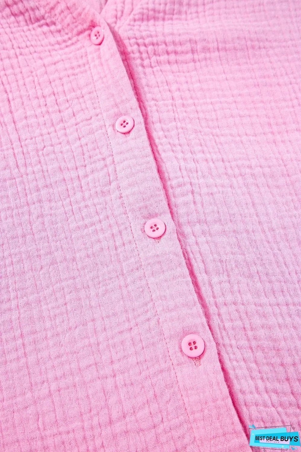 Bonbon Solid Color Puff Sleeve Crinkled Shirt