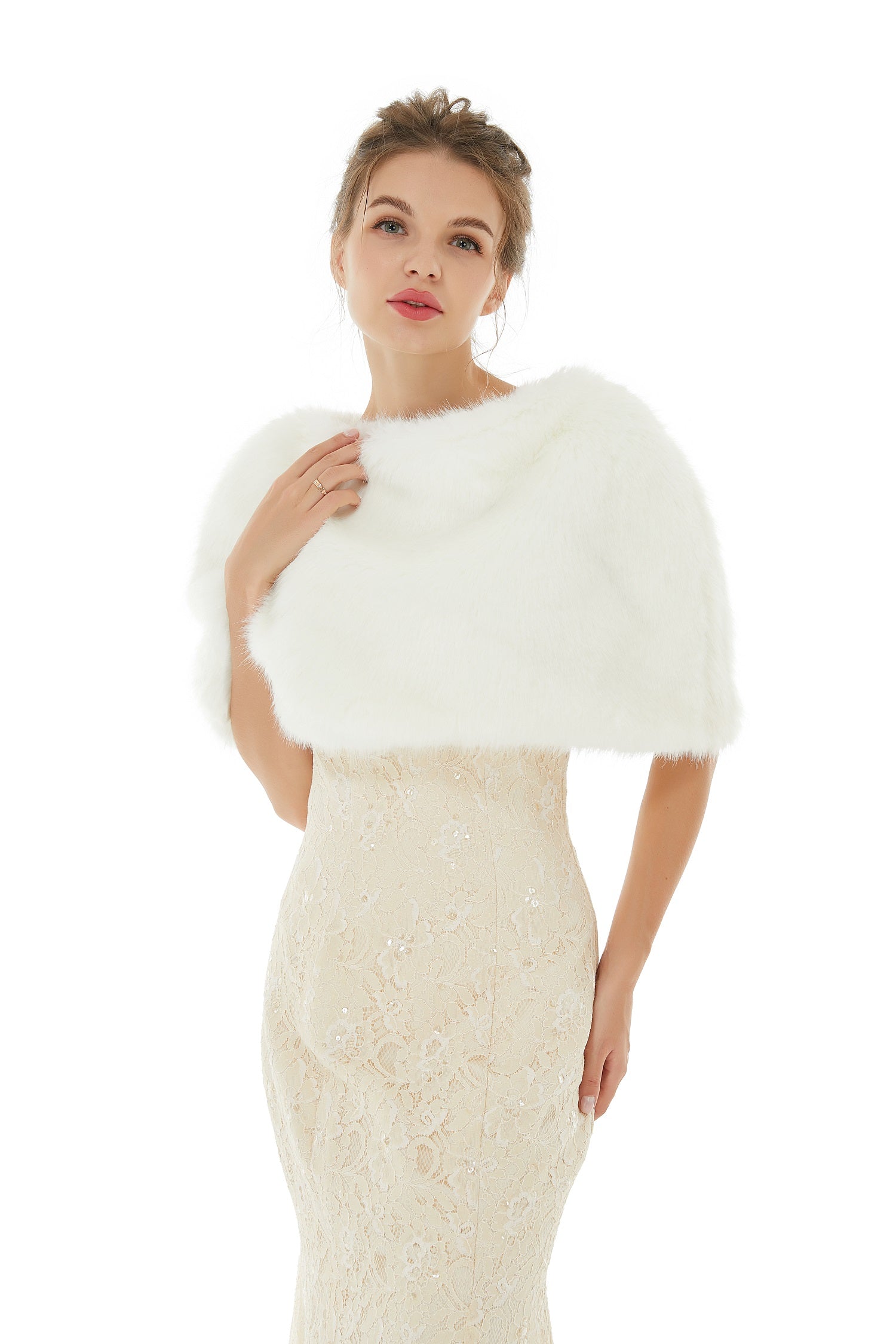 Bellasprom White Winter Faux Fur Wedding Wrap Bellasprom