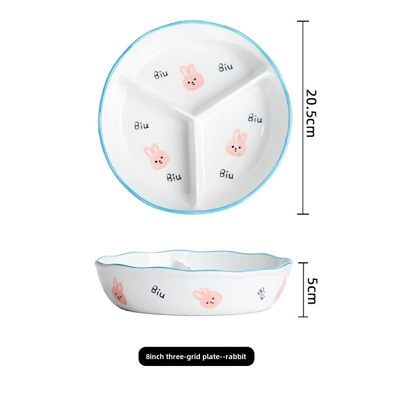 Ceramic Compartment Deep Bowl With Lid Sealed Partition Bowl Heat-resistant Microwave Oven Special Three-compartment Bowl Plate Snack Lunch Box