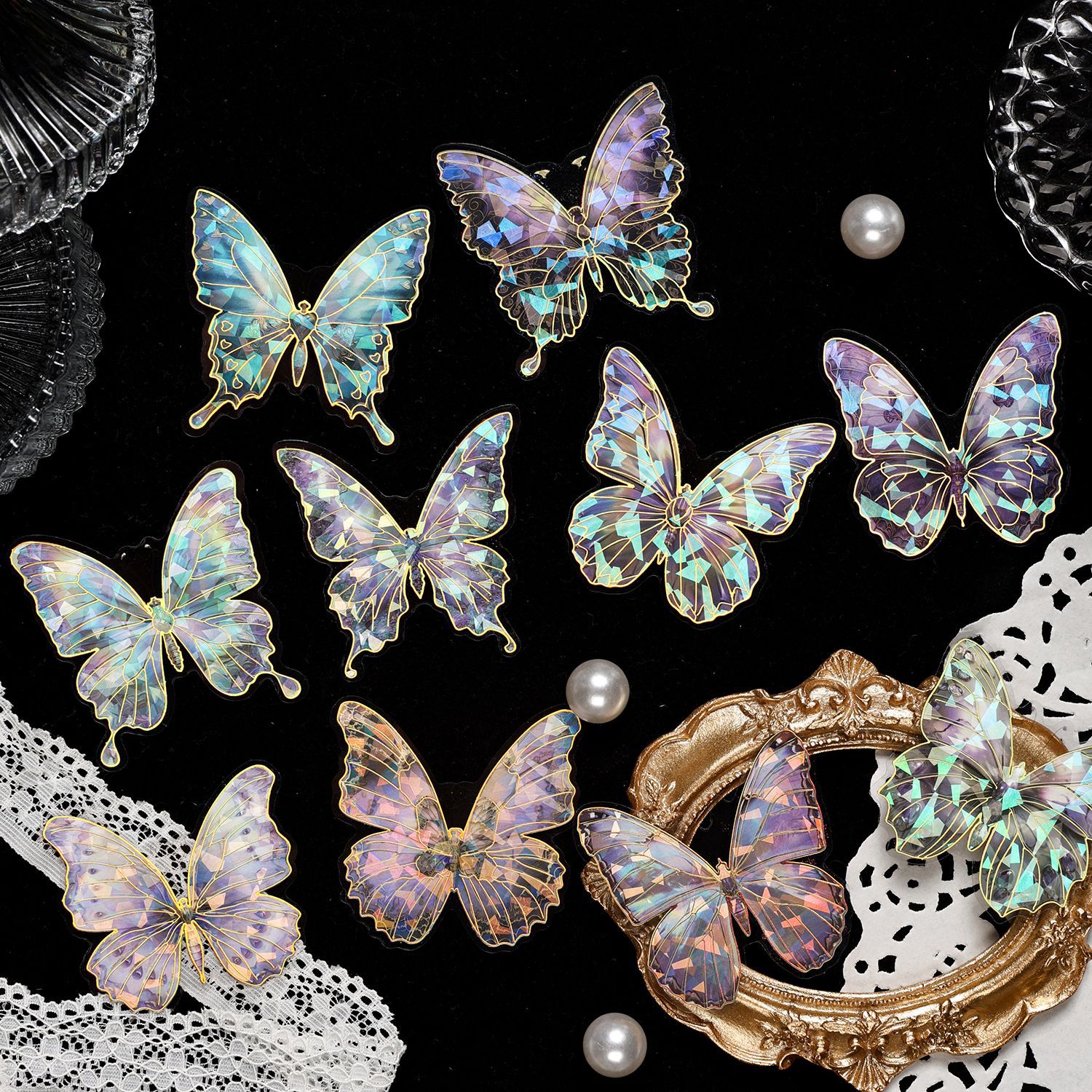 PET 스티커 - 자연의 날개 시리즈 빈티지 나비 브론징