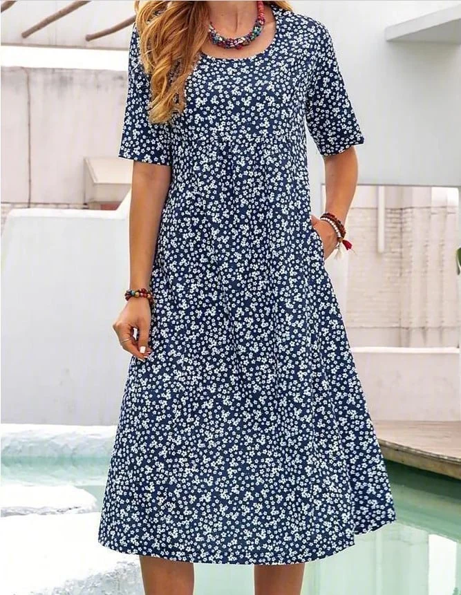 🎁 2022 Mother's Day Promotion  49% off🌹Women Floral Pockets Plus Size Midi Dress