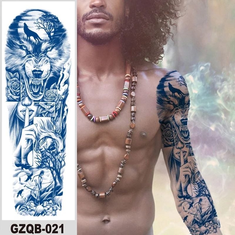 Temporary Flower Full Arm Tattoos Stickers Indian Wolf Dragon Navigator Totem Juice Ink Men Women Girl Leg Fake Tatoo Hot Sale