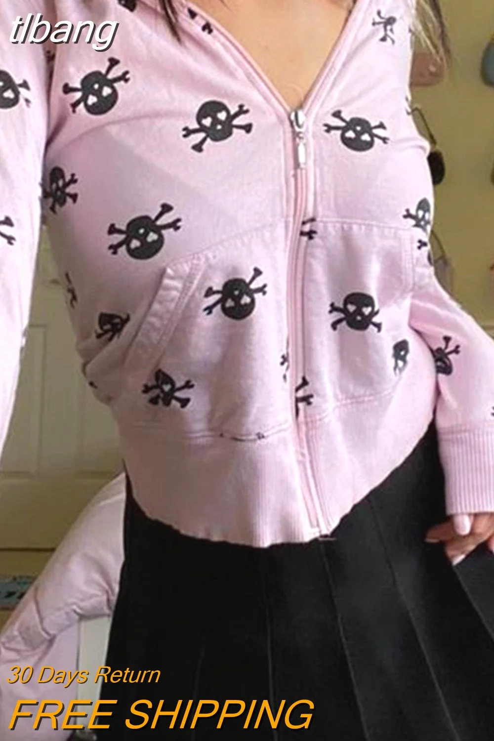 tlbang Skull Sweatshirt Womens Clothing y2k Aesthetic Kawaii Zip Up Long Sleeve Top with Pockets Punk Gothic Hoodie Streetwear